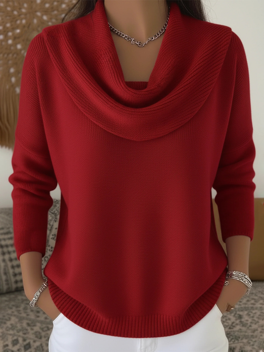Léa - Pull Femme en Maille à Col Drapé avec Coupe Fluide Élégante