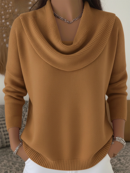 Léa - Pull Femme en Maille à Col Drapé avec Coupe Fluide Élégante