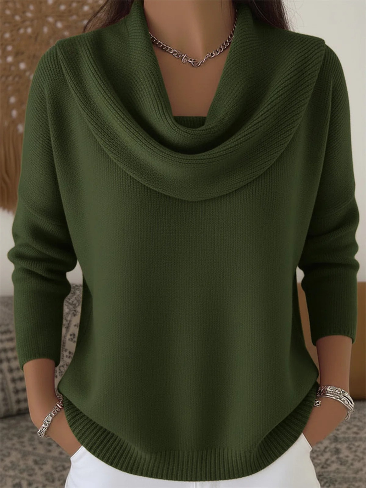 Léa - Pull Femme en Maille à Col Drapé avec Coupe Fluide Élégante