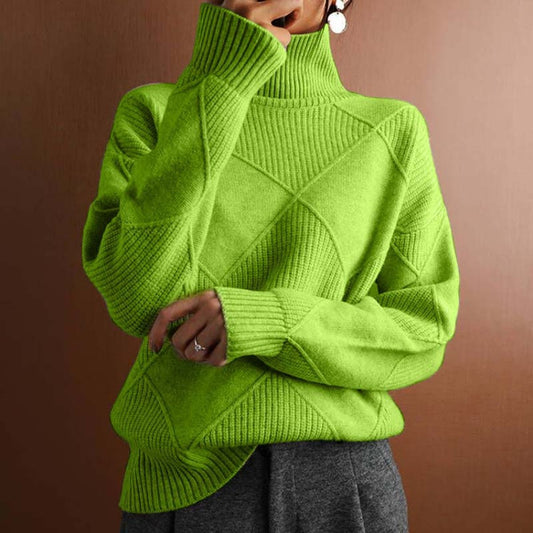 Léa - Pull femme col roulé en maille oversize et épais
