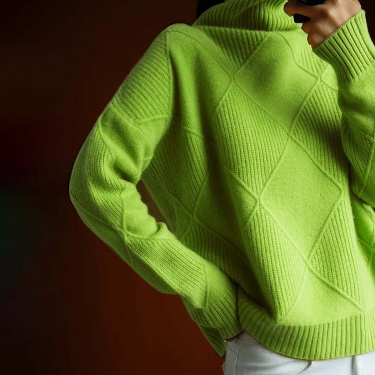 Léa - Pull femme col roulé en maille oversize et épais