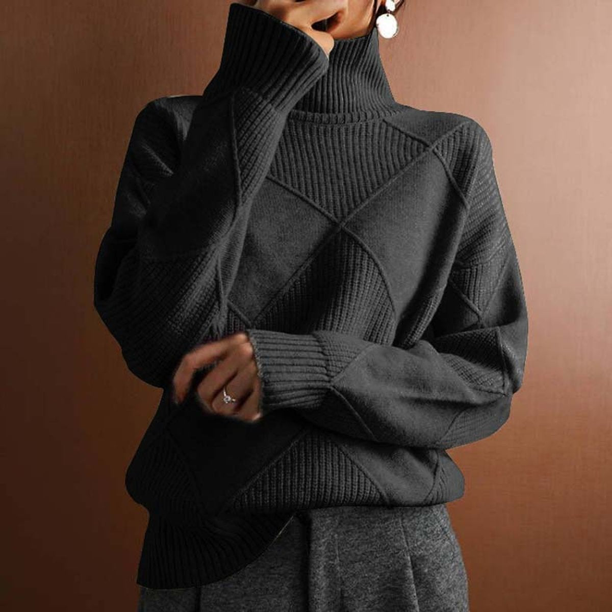 Léa - Pull femme col roulé en maille oversize et épais