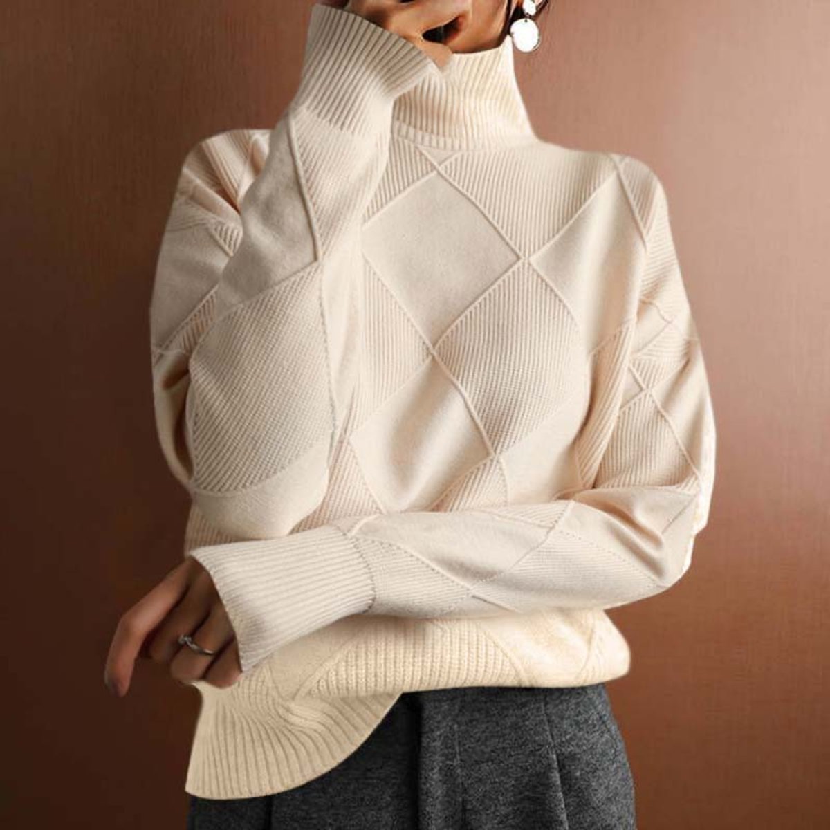 Léa - Pull femme col roulé en maille oversize et épais