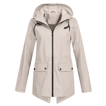 Léa - Veste Imperméable Femme à Capuche Longue pour l'Automne