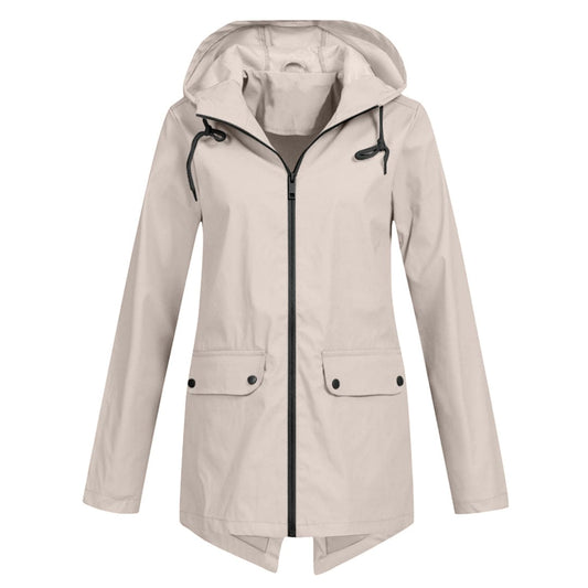 Léa - Veste Imperméable Femme à Capuche Longue pour l'Automne