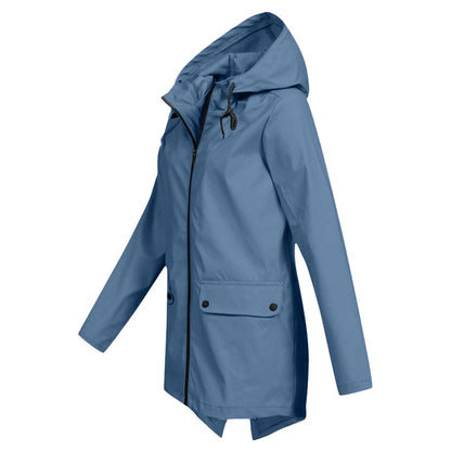 Léa - Veste Imperméable Femme à Capuche Longue pour l'Automne