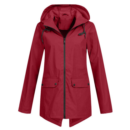 Léa - Veste Imperméable Femme à Capuche Longue pour l'Automne
