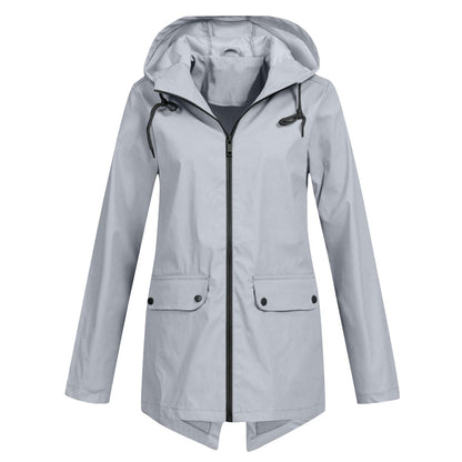 Léa - Veste Imperméable Femme à Capuche Longue pour l'Automne