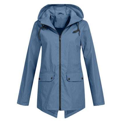 Léa - Veste Imperméable Femme à Capuche Longue pour l'Automne