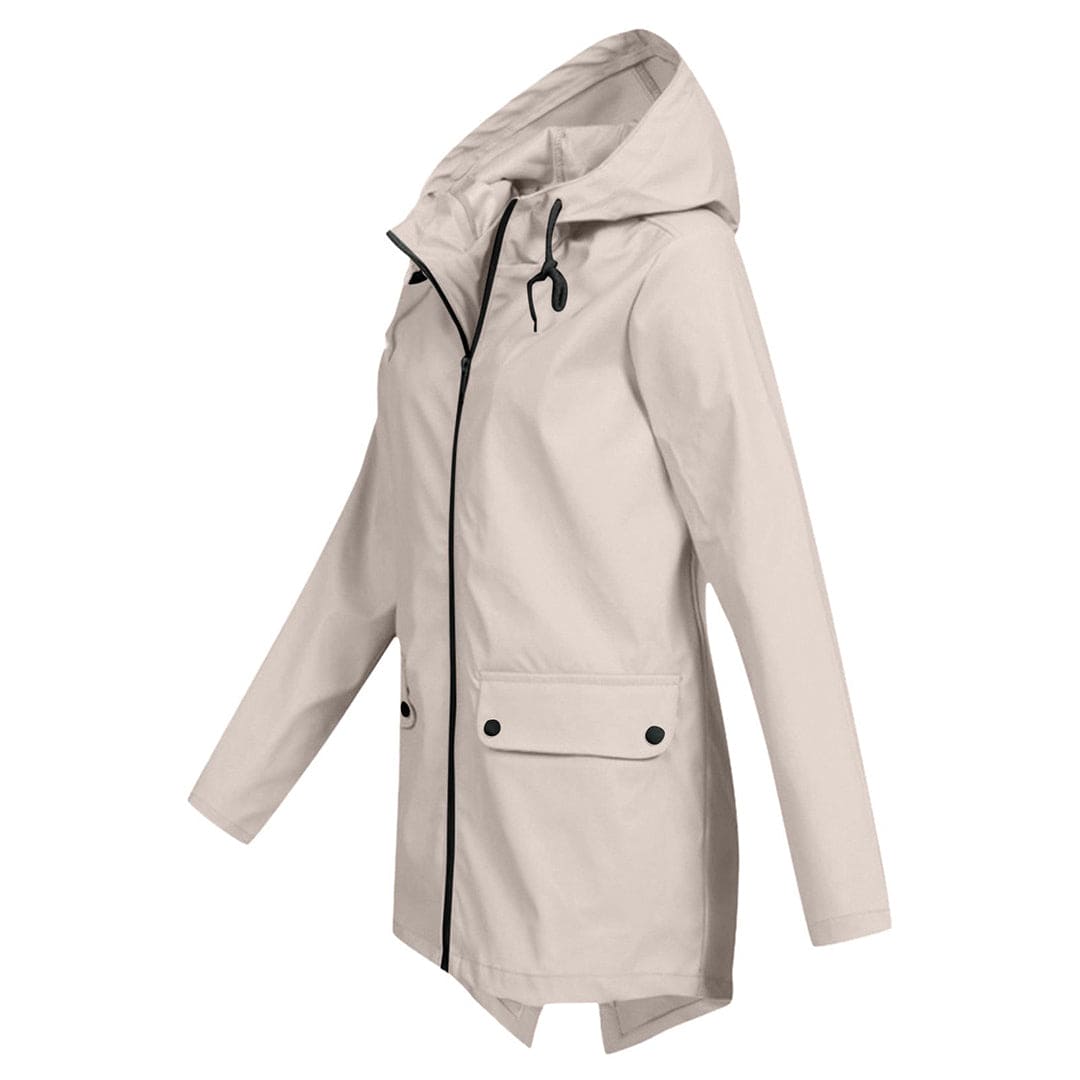 Léa - Veste Imperméable Femme à Capuche Longue pour l'Automne