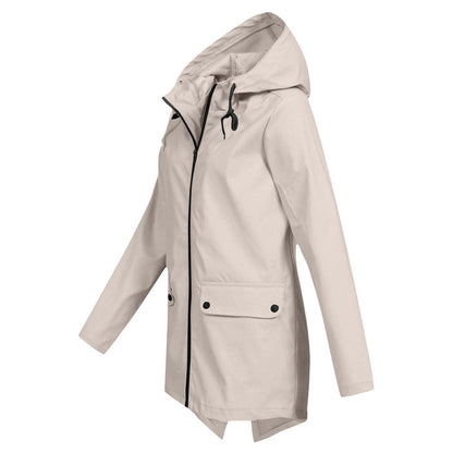 Léa - Veste Imperméable Femme à Capuche Longue pour l'Automne