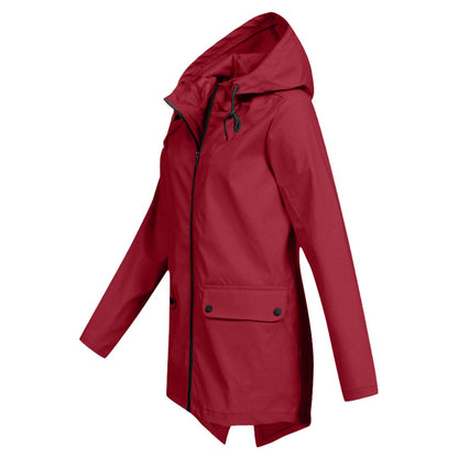 Léa - Veste Imperméable Femme à Capuche Longue pour l'Automne