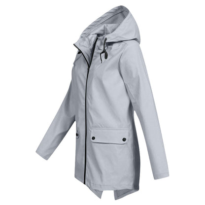 Léa - Veste Imperméable Femme à Capuche Longue pour l'Automne