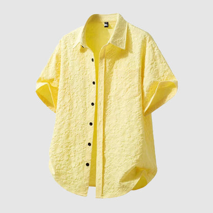 Léo - Chemise en Lin Homme Classique avec Manches Courtes et Poche Poitrine