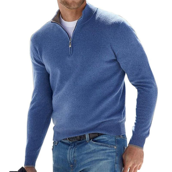 Léo - Pull Homme à Col Zippé en Maille pour l'Automne Ajusté