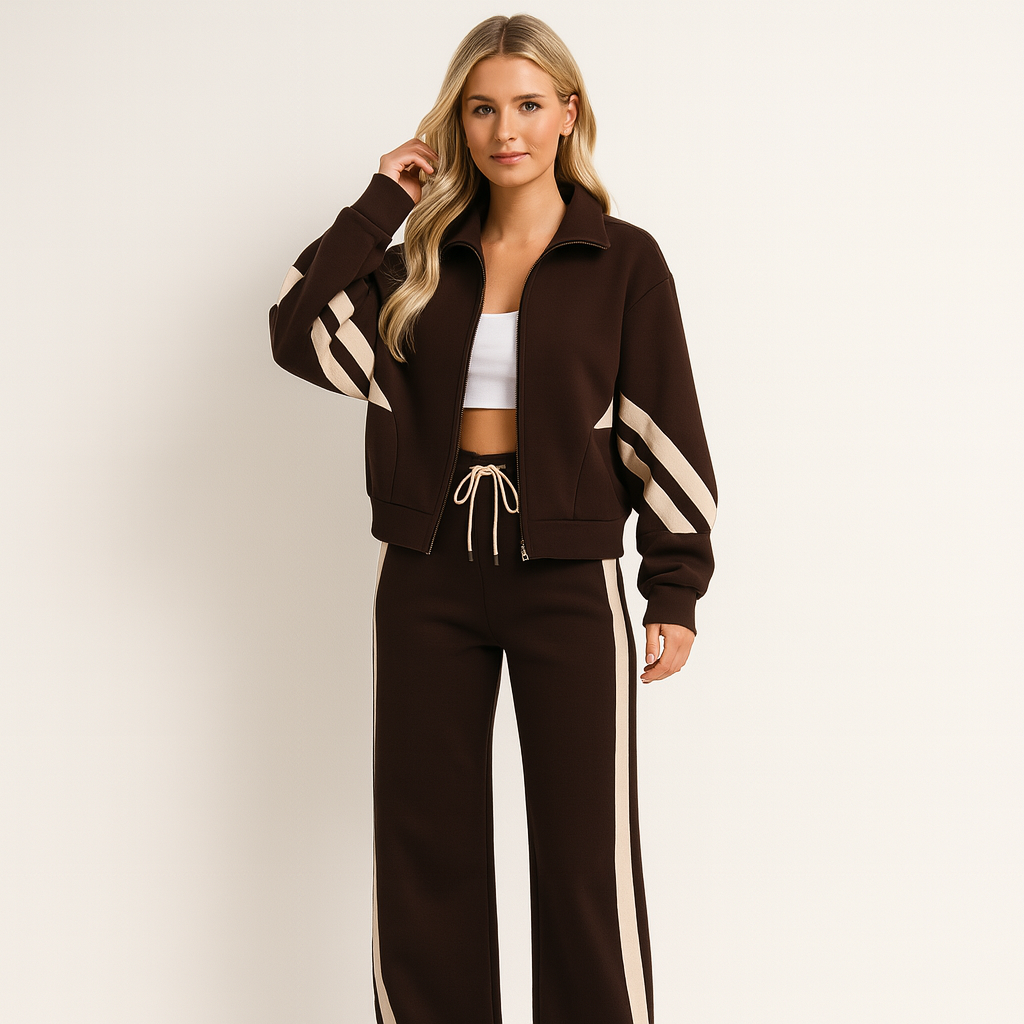Lina - Ensemble jogging femme confortable oversize zippé et rayé