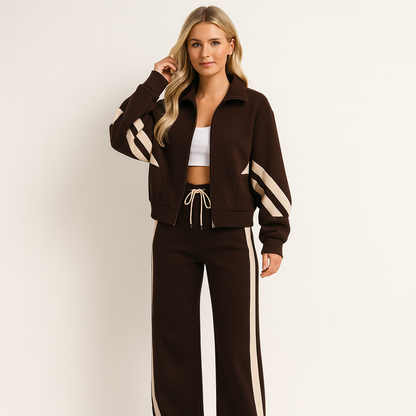 Lina - Ensemble jogging femme confortable oversize zippé et rayé