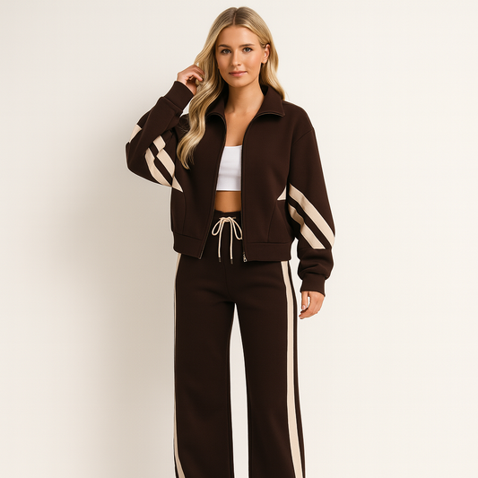 Lina - Ensemble jogging femme confortable oversize zippé et rayé