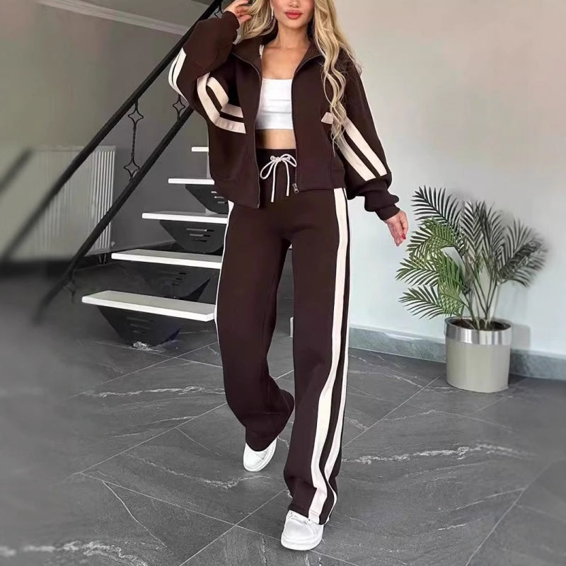 Lina - Ensemble jogging femme confortable oversize zippé et rayé