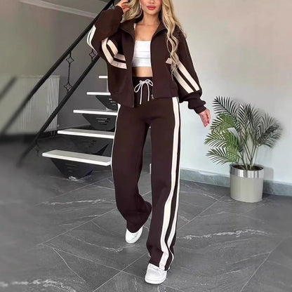 Lina - Ensemble jogging femme confortable oversize zippé et rayé