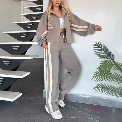 Lina - Ensemble jogging femme confortable oversize zippé et rayé