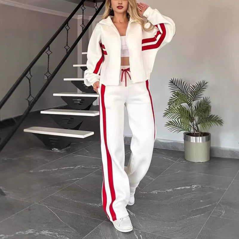 Lina - Ensemble jogging femme confortable oversize zippé et rayé