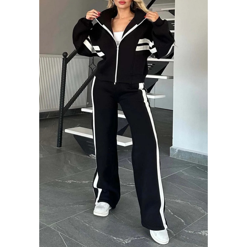 Lina - Ensemble jogging femme confortable oversize zippé et rayé