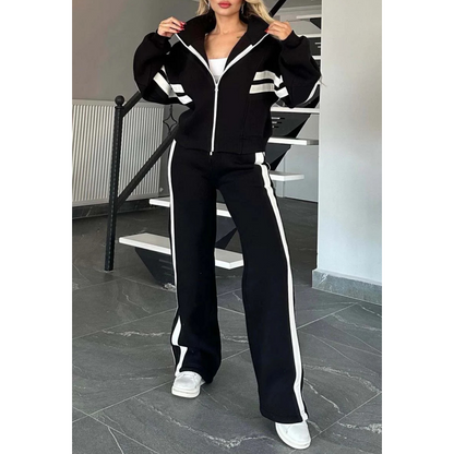 Lina - Ensemble jogging femme confortable oversize zippé et rayé