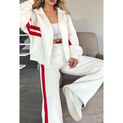 Lina - Ensemble jogging femme confortable oversize zippé et rayé