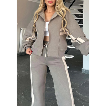 Lina - Ensemble jogging femme confortable oversize zippé et rayé