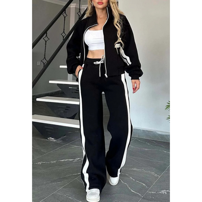 Lina - Ensemble jogging femme confortable oversize zippé et rayé