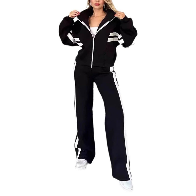 Lina - Ensemble jogging femme confortable oversize zippé et rayé