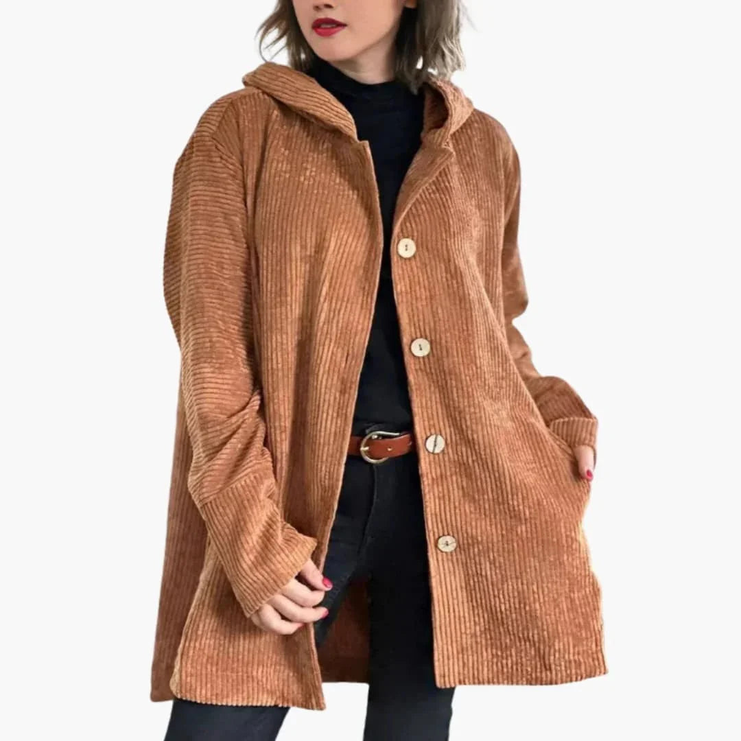 Lina - Veste femme côtelée oversize longue et décontractée à capuche