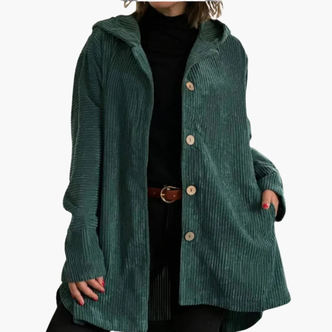 Lina - Veste femme côtelée oversize longue et décontractée à capuche