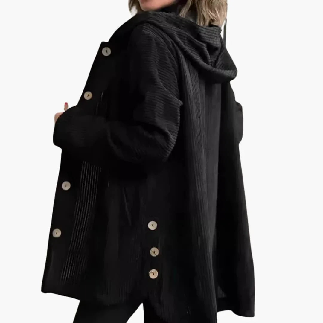 Lina - Veste femme côtelée oversize longue et décontractée à capuche
