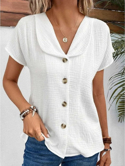 Lola - Chemise en Lin Femme Élégant avec Col Drapé et Manches Courtes