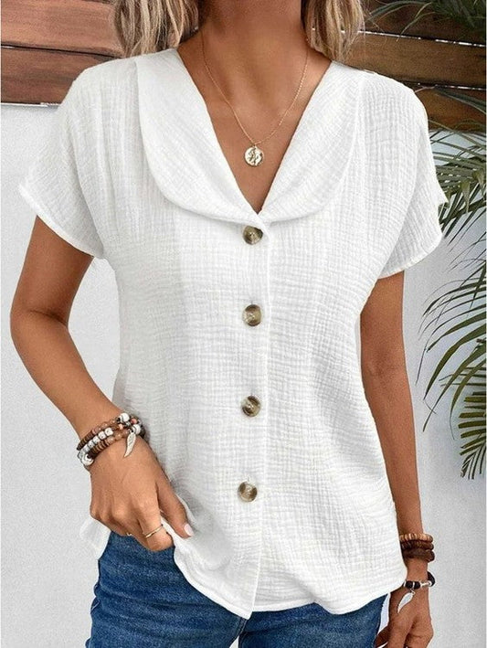 Lola - Chemise en Lin Femme Élégant avec Col Drapé et Manches Courtes