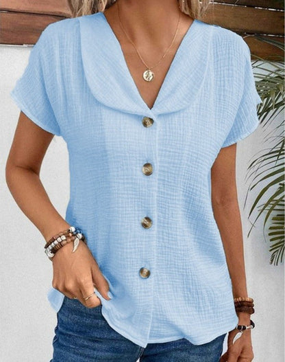 Lola - Chemise en Lin Femme Élégant avec Col Drapé et Manches Courtes