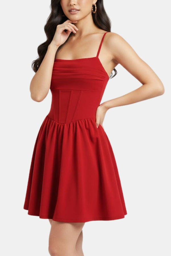 Lola - Robe Corset Femme Élégante Évasée avec Fines Bretelles et Laçage Frontal
