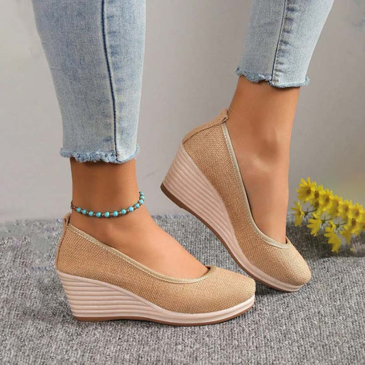 Lola - Sandales Orthopédiques Femme à Talon Compensé Chic et Semelle Raphia