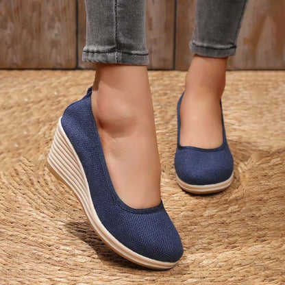 Lola - Sandales Orthopédiques Femme à Talon Compensé Chic et Semelle Raphia