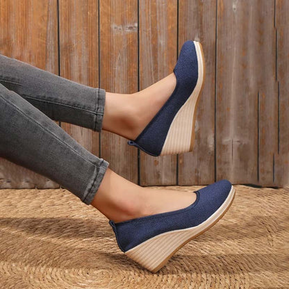 Lola - Sandales Orthopédiques Femme à Talon Compensé Chic et Semelle Raphia