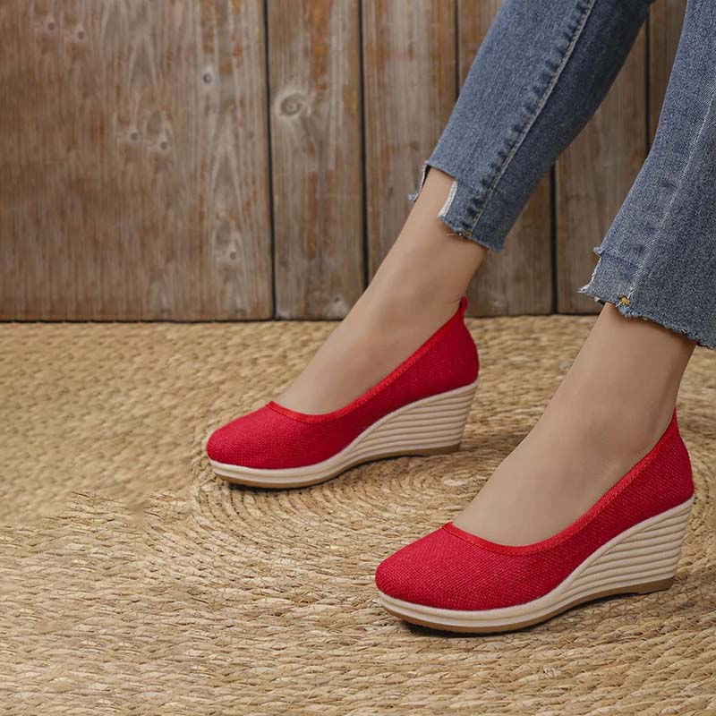 Lola - Sandales Orthopédiques Femme à Talon Compensé Chic et Semelle Raphia