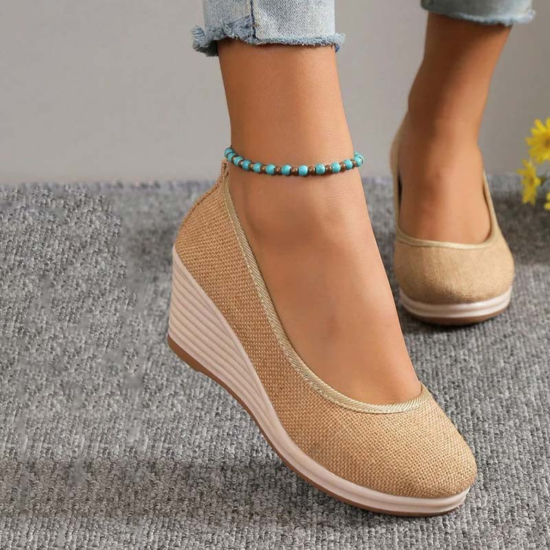 Lola - Sandales Orthopédiques Femme à Talon Compensé Chic et Semelle Raphia