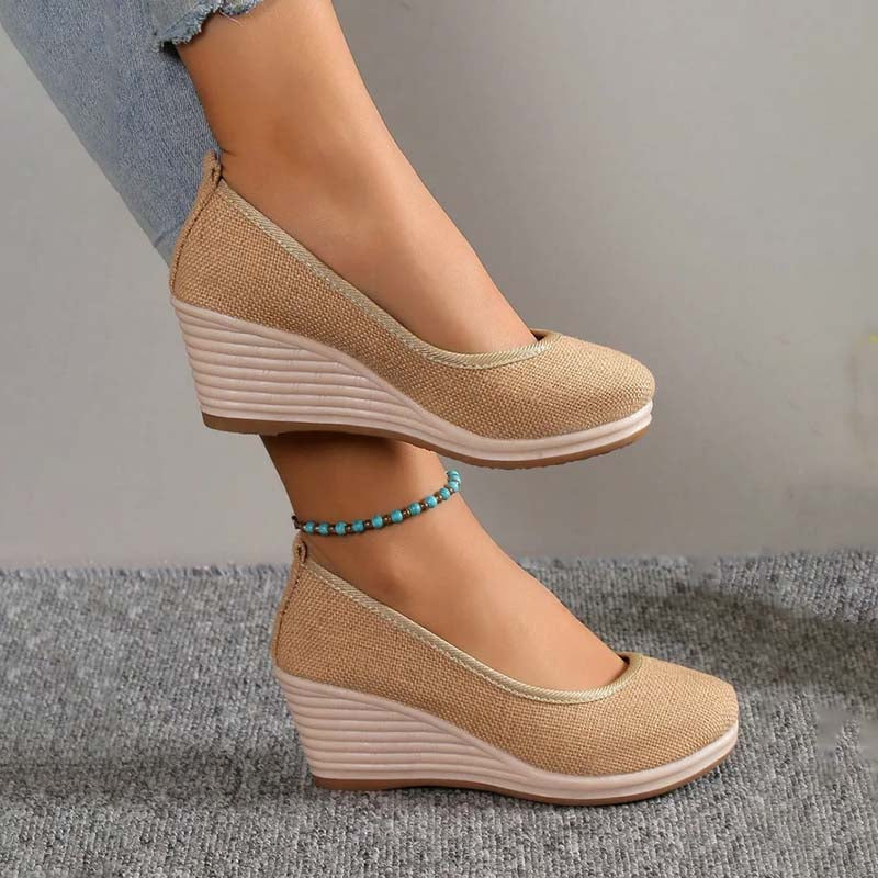 Lola - Sandales Orthopédiques Femme à Talon Compensé Chic et Semelle Raphia