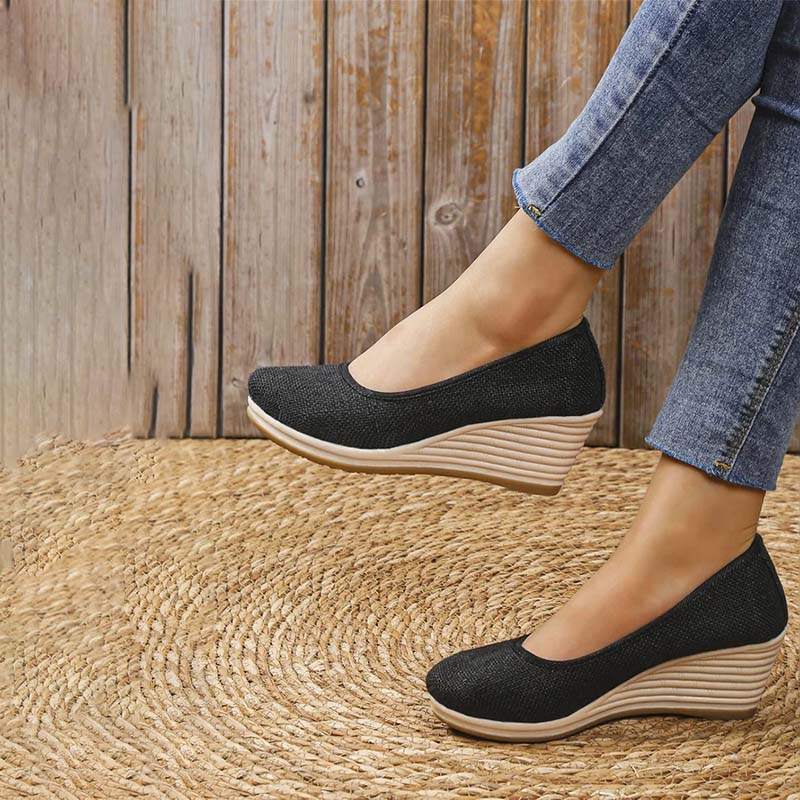Lola - Sandales Orthopédiques Femme à Talon Compensé Chic et Semelle Raphia