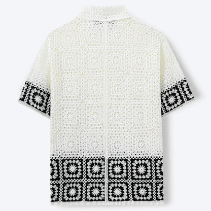 Louis - Chemise Homme Bohème Manches Courtes avec Motifs Graphiques et Col Classique