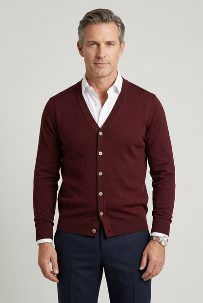 Louis - Gilet Homme Automne Casual Smart avec Col en V et Boutons