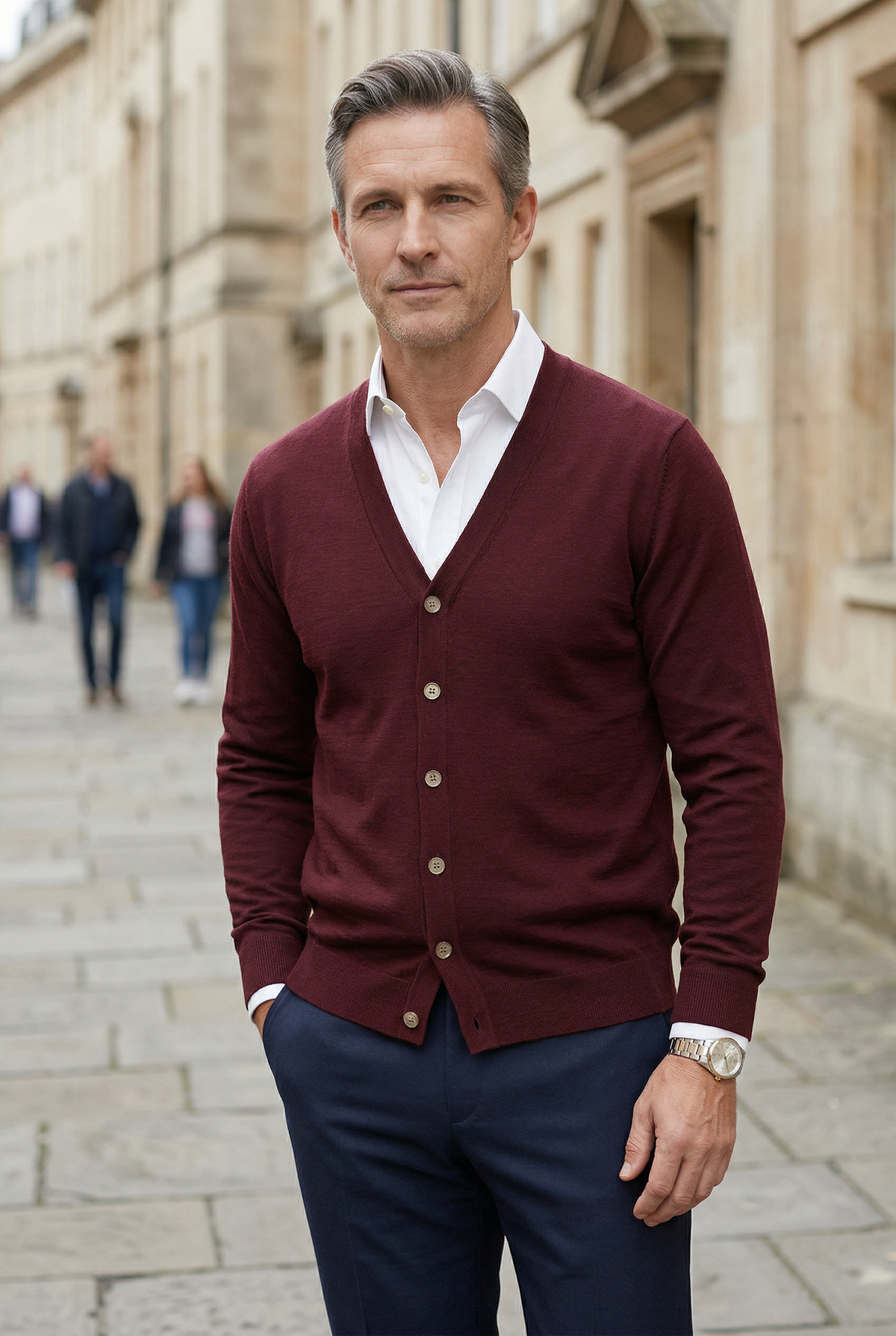 Louis - Gilet Homme Automne Casual Smart avec Col en V et Boutons