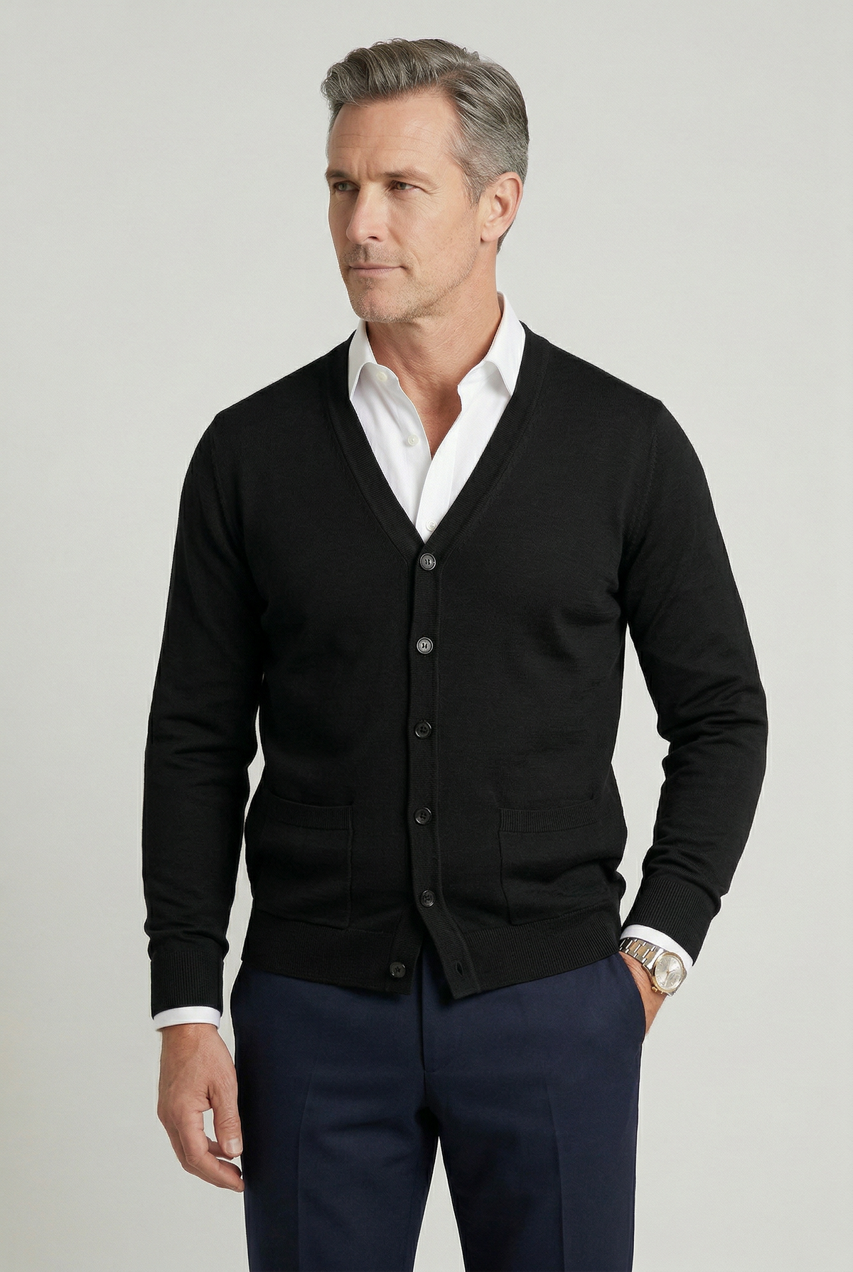 Louis - Gilet Homme Automne Casual Smart avec Col en V et Boutons